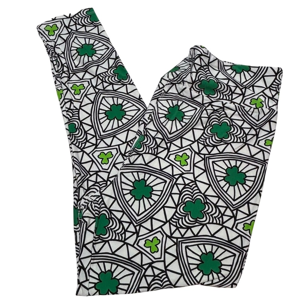 LuLaRoe Womens Leggings Size TC2 St. Patrick's Day Shamrocks Mosaic Plus 18+ NWT